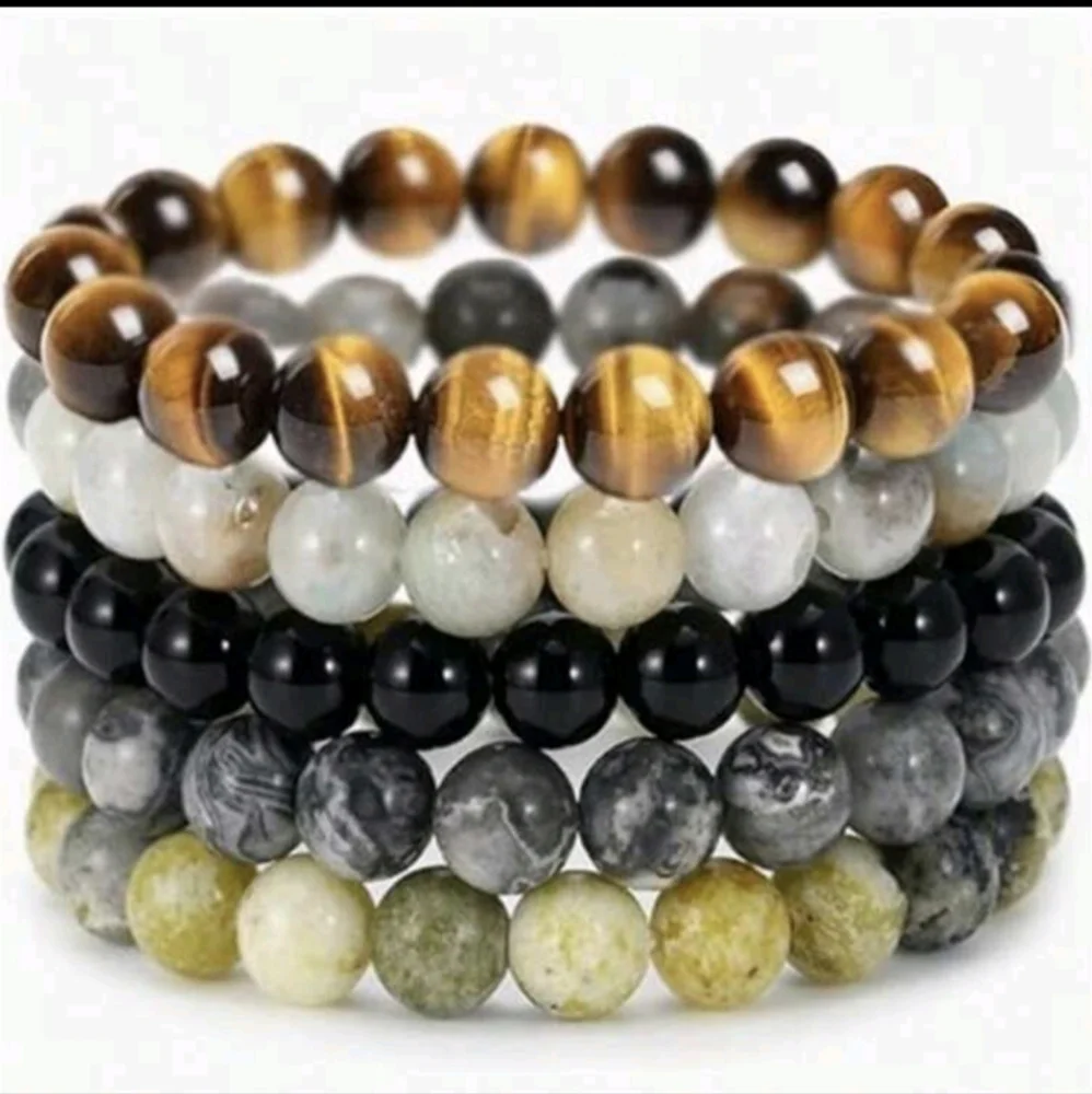 Natural Stone Bracelet Set Bohemian 70s Style Bracelets Jewelry Gift Idea Gifts
